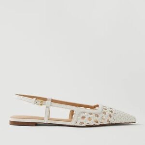 NEW $158 Ann Taylor Woven Nip Toe Slingback Flats Shoes Leather white sz 8.5